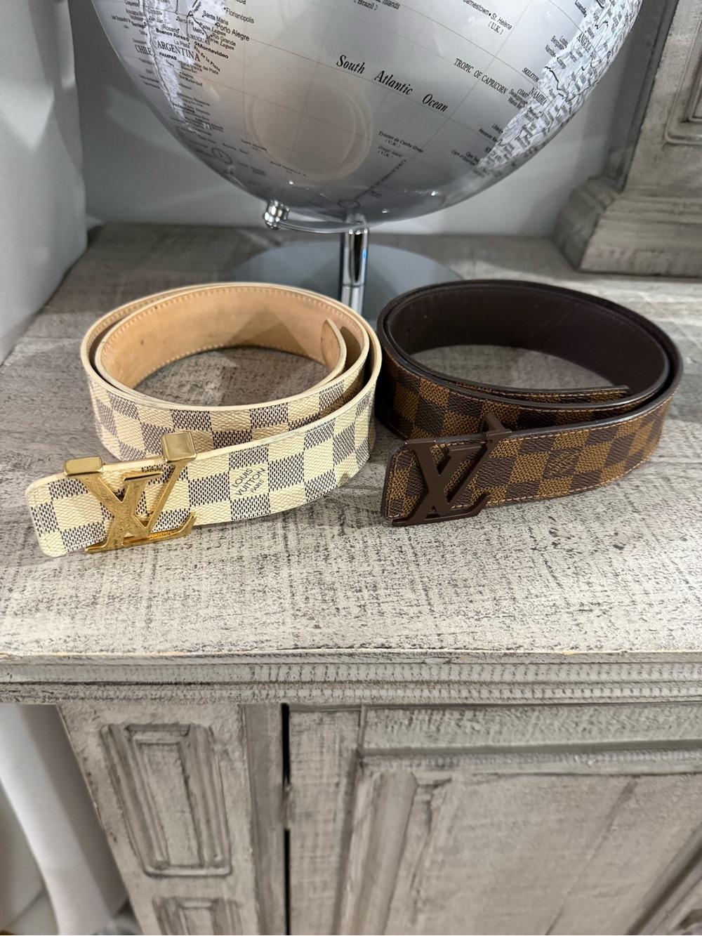 Louis Vuitton Damier Canvas Reversible Belts - Cream & Brown 2 belts